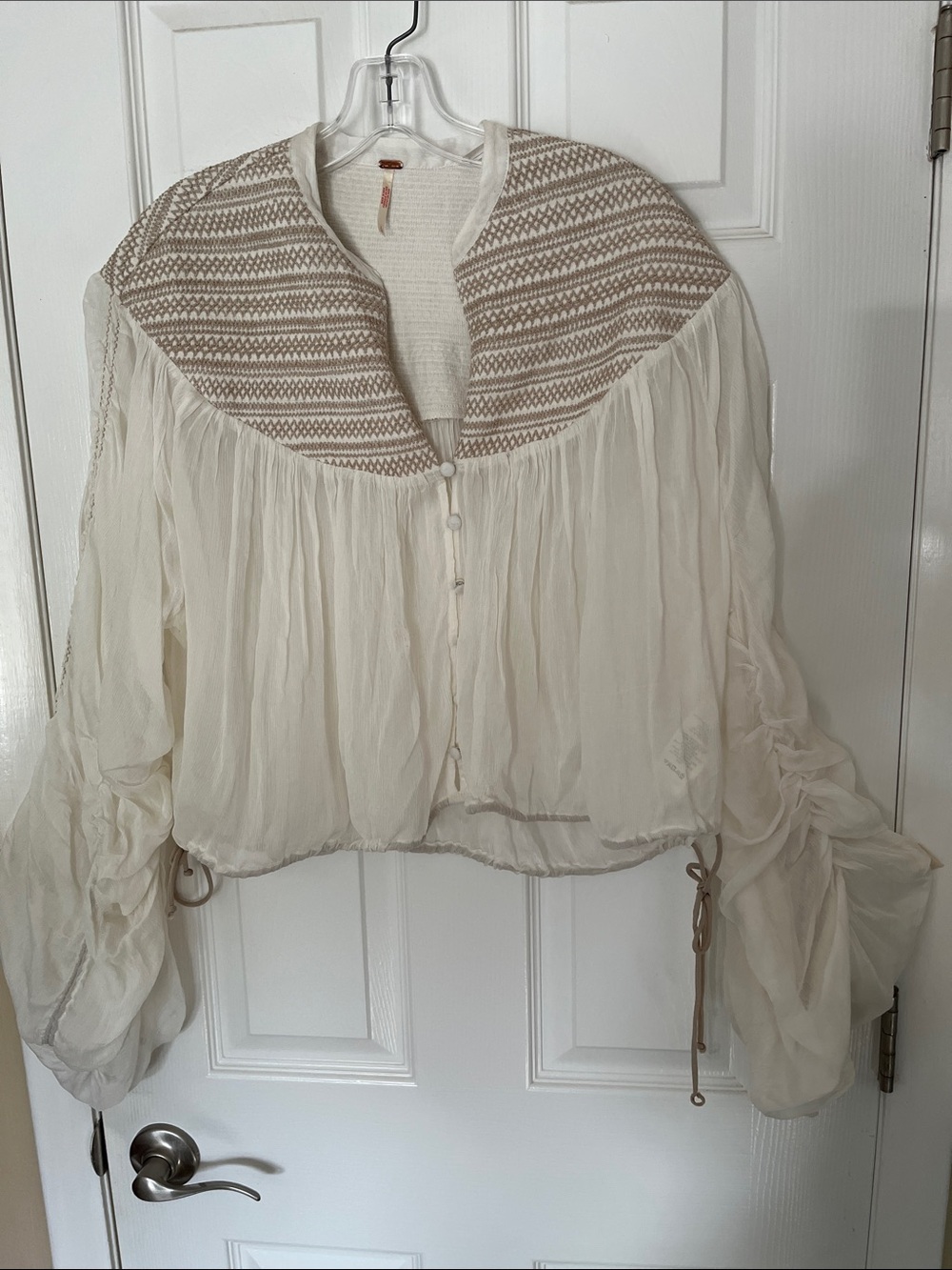 Free people ballet school pullover cropped embroidered Boho white combo Large